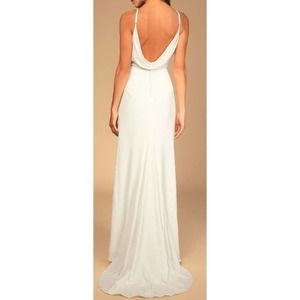LULU'S M Eternal Promise Ivory Satin Cowl Back Sleeveless Maxi Dress B141